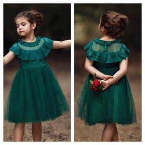 Trish Scully Girls Size 14 Emerald Giovanna Cottagecore Tulle Floral Lace  Dress